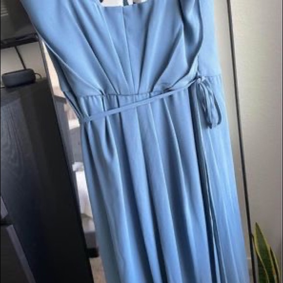 David’s Bridal Double Strap long Georgette Bridesmaid Wrap Dress - Picture 5 of 6